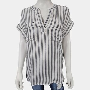 Jones New York Short Sleeve V-Neck Striped Round Hem Tunic Size S